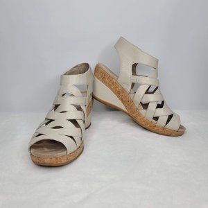 Dansko Cream Strappy Leather & Cork Wedge Sandals Size EU 38 (US 7.5)